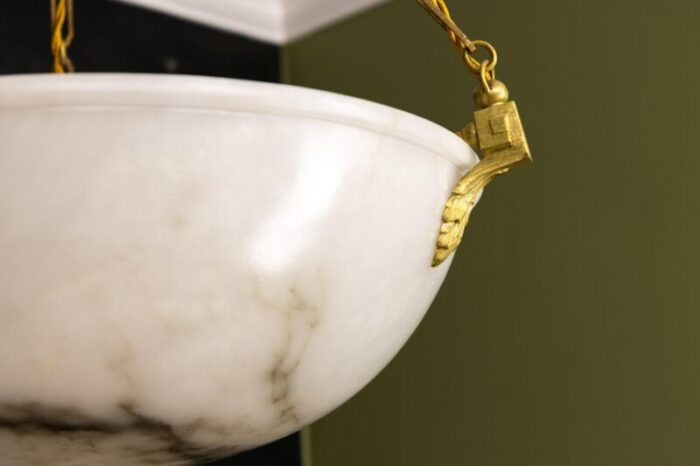 large white alabaster with black veins bronze pendant chandelier 1920s 11