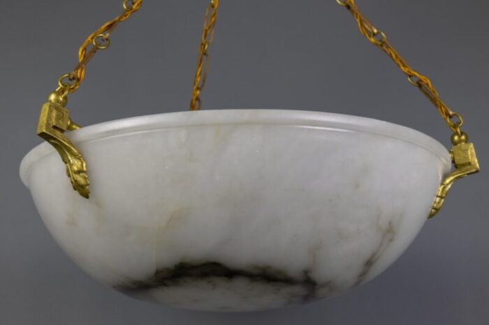 large white alabaster with black veins bronze pendant chandelier 1920s 12