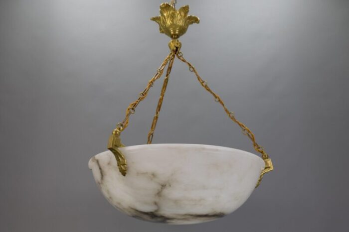 large white alabaster with black veins bronze pendant chandelier 1920s 15