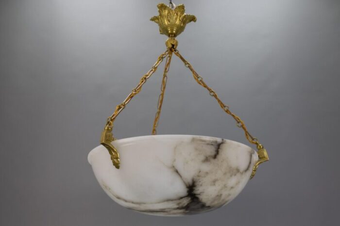 large white alabaster with black veins bronze pendant chandelier 1920s 16