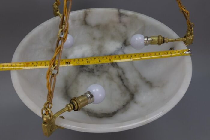 large white alabaster with black veins bronze pendant chandelier 1920s 19