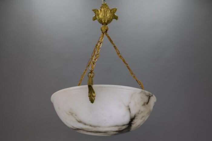 large white alabaster with black veins bronze pendant chandelier 1920s 3