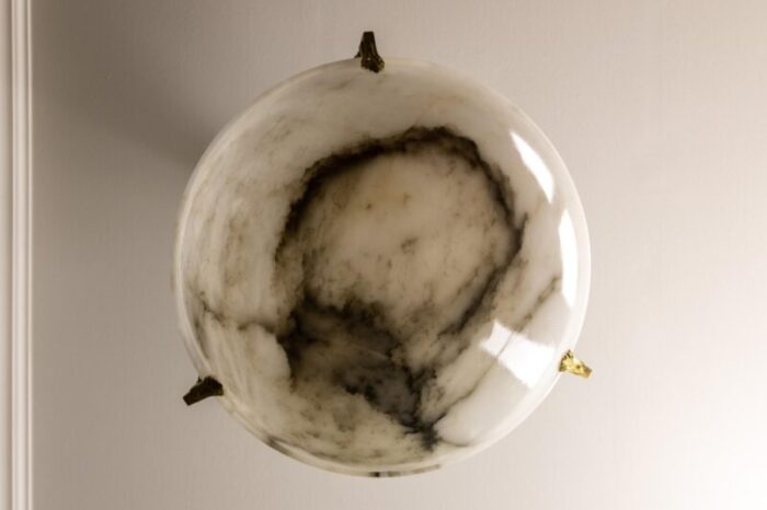 large white alabaster with black veins bronze pendant chandelier 1920s 8