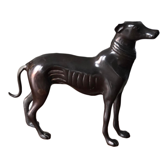 late 20th century bronze standing greyhound table statue 5654