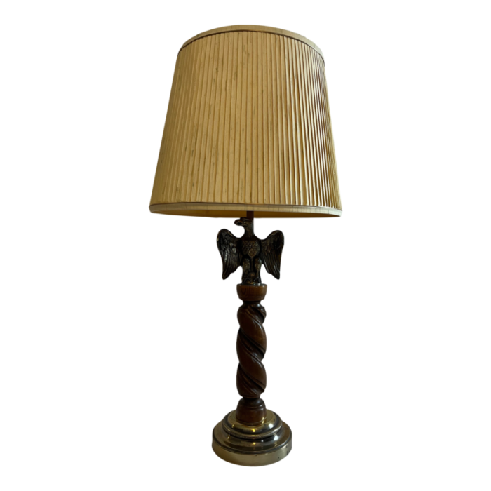 late 20th century carved wooden eagle twisted stem table lamp 7476