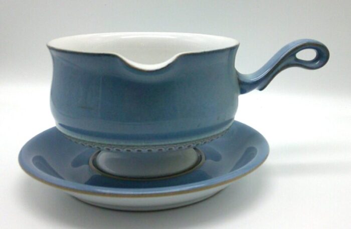 late 20th century gravy boat with underplate castile by denby of england castile blue pattern 2616