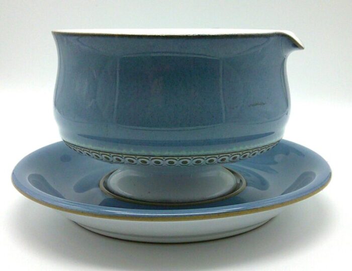 late 20th century gravy boat with underplate castile by denby of england castile blue pattern 3593