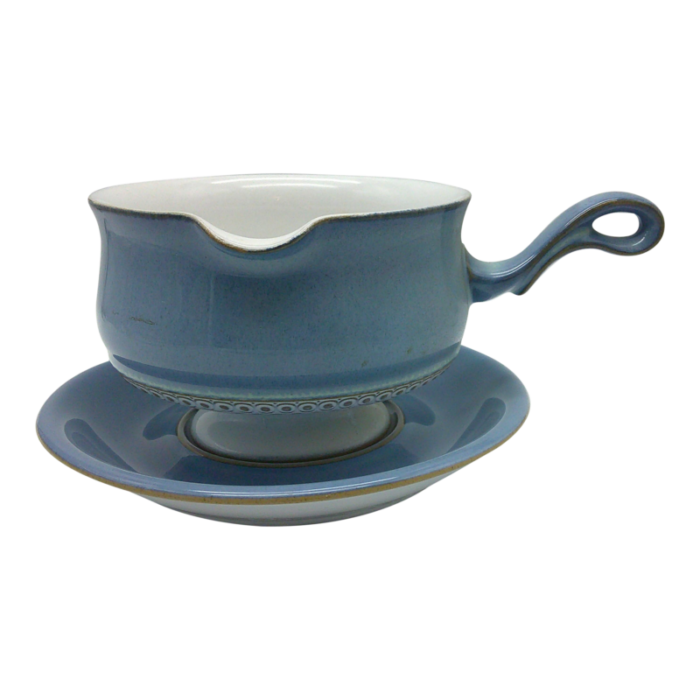 late 20th century gravy boat with underplate castile by denby of england castile blue pattern 7695