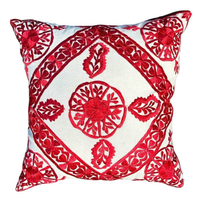 late 20th century moroccan red silk embroidered pillow 7520