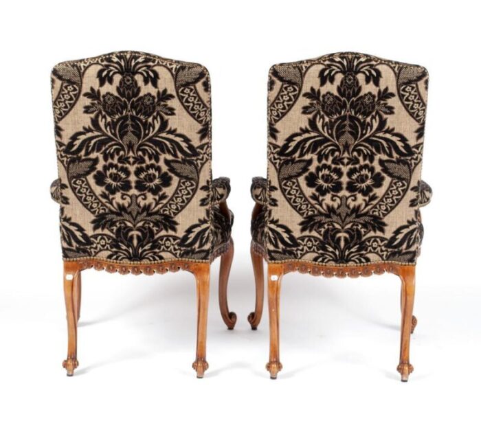 late 20th century pair of william switzer chippendale style armchairs black damask fabric 1358