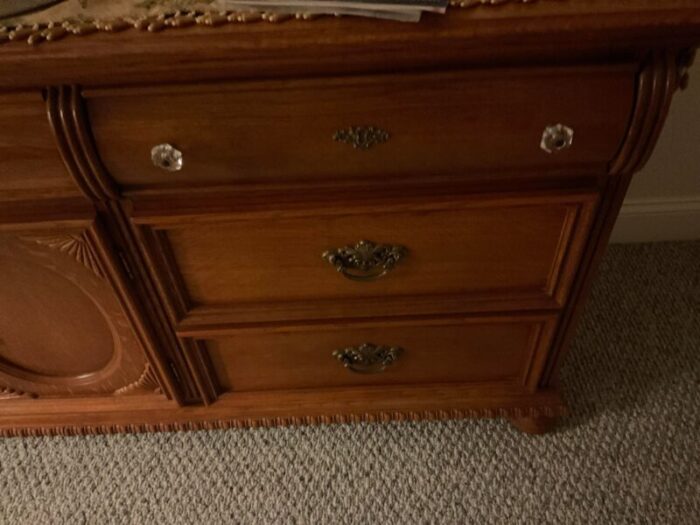 late 20th century vintage lexington triple dresser with bi folding triple mirror set 2279