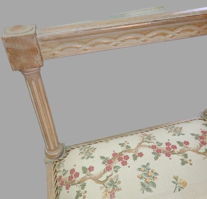 late 20th century vintage neoclassical carved white wash oak upholstered italian tall window bench 1713