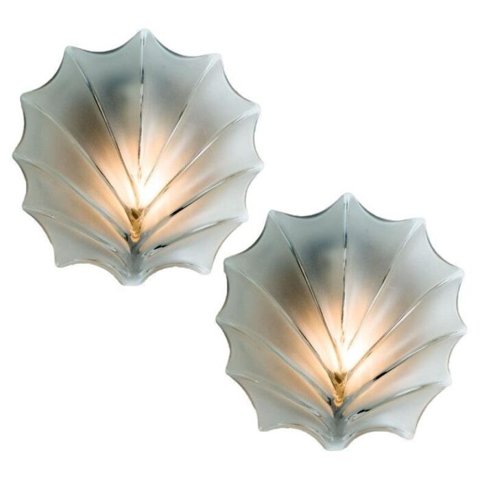 leaf shaped glass wall lights 1970s set of 2 1