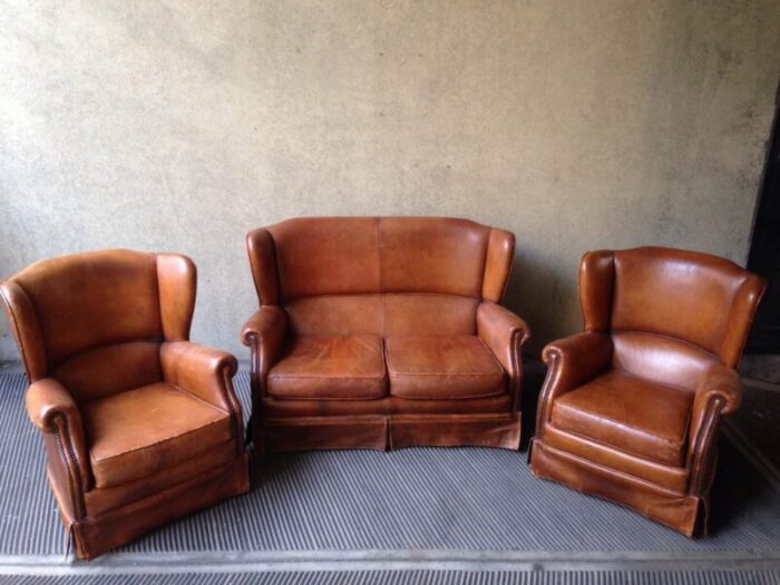 leather living room set 1950s set of 3 1