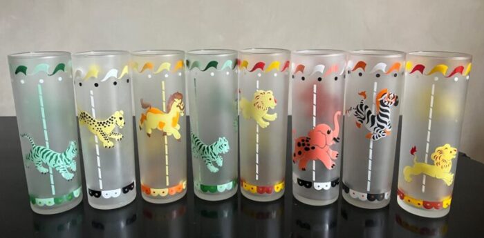 libbey frosted cocktail collins glasses with carousel animals set of 8 4824