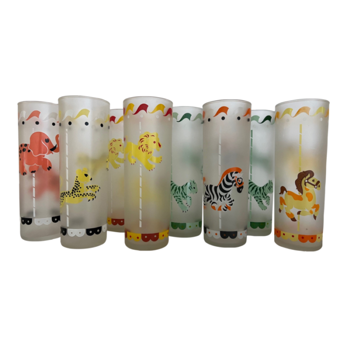 libbey frosted cocktail collins glasses with carousel animals set of 8 5895