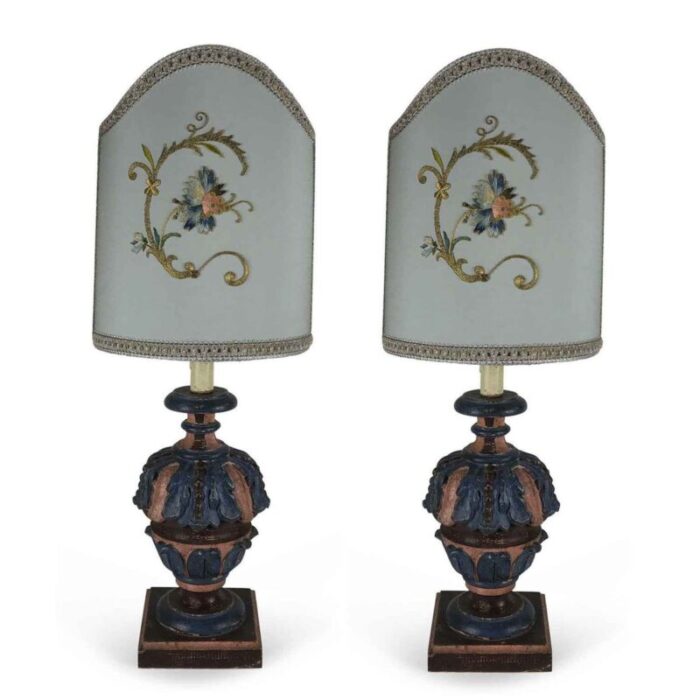 living room table lamps with antique embroidery 1970s set of 2 1