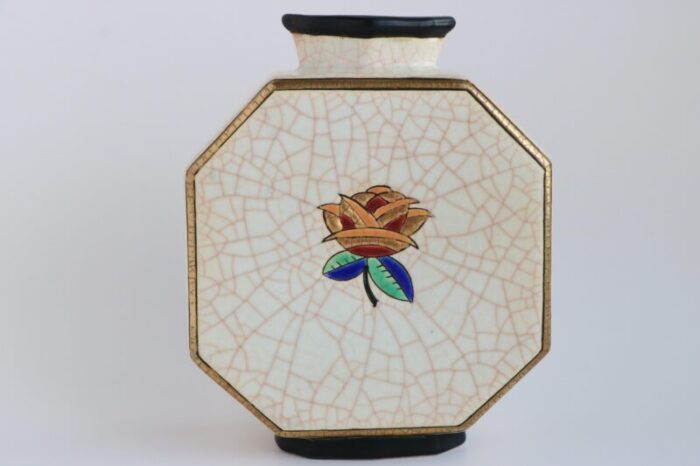 longwy france art deco rose octagonal vase 2121