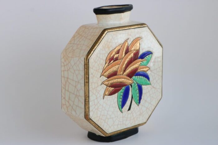 longwy france art deco rose octagonal vase 4796