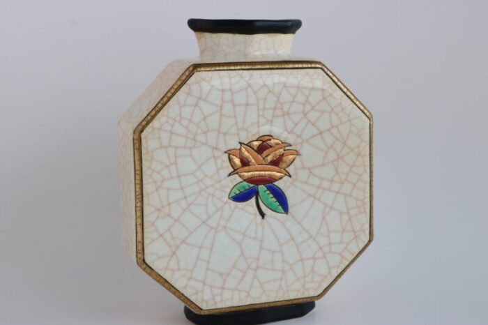 longwy france art deco rose octagonal vase 8964