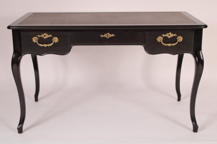 louis xv style black lacquer desk with a tooled leather top made by baker 3115