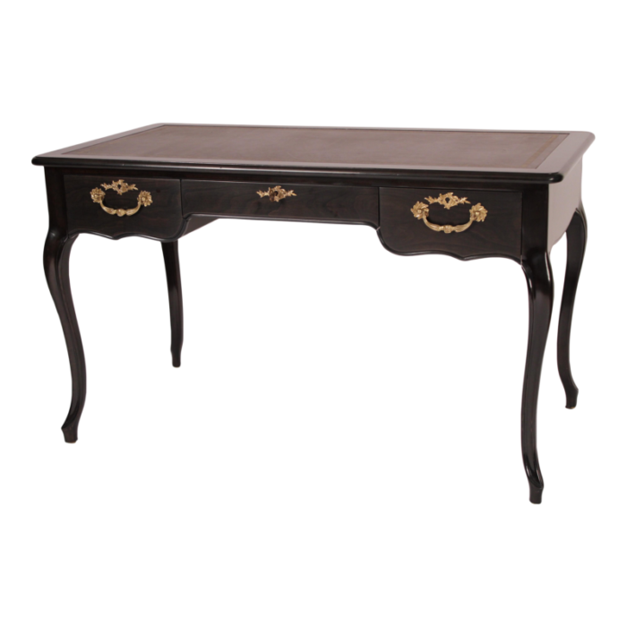 louis xv style black lacquer desk with a tooled leather top made by baker 7655