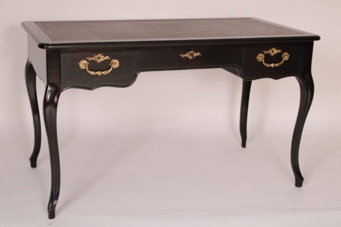 louis xv style black lacquer desk with a tooled leather top made by baker 8057