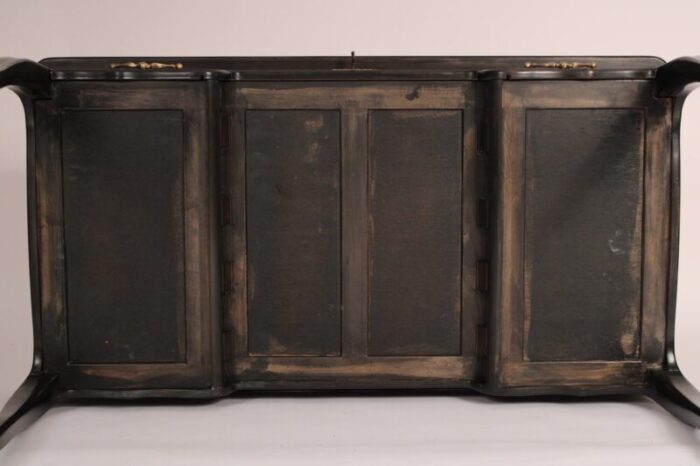 louis xv style black lacquer desk with a tooled leather top made by baker 8919