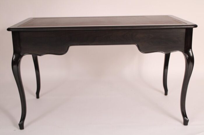 louis xv style black lacquer desk with a tooled leather top made by baker 9289