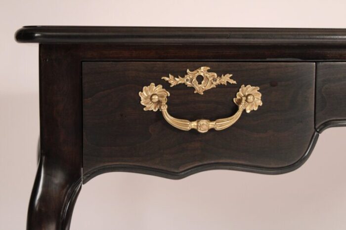 louis xv style black lacquer desk with a tooled leather top made by baker 9994