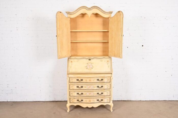 maddox french provincial louis xv hand painted secretary desk with mirrored bookcase hutch top 2427