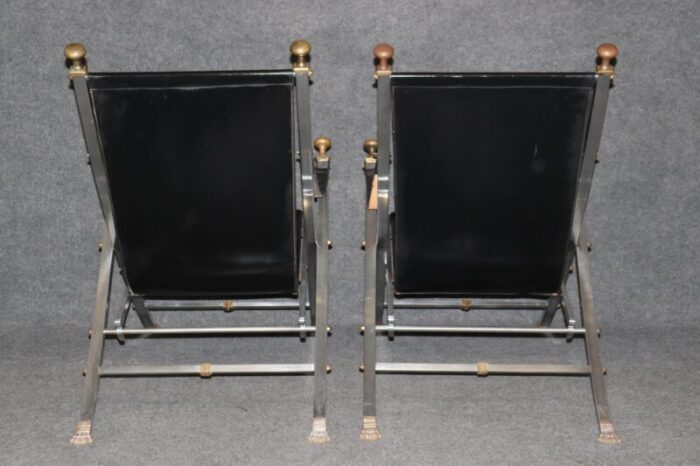 maison jansen brass and steel paw footed campaign chairs a pair 1009