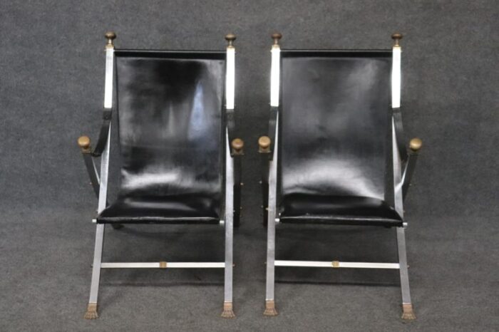 maison jansen brass and steel paw footed campaign chairs a pair 1829