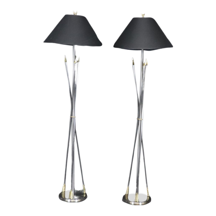 maison jansen style brass and steel floor lamps a pair 2523