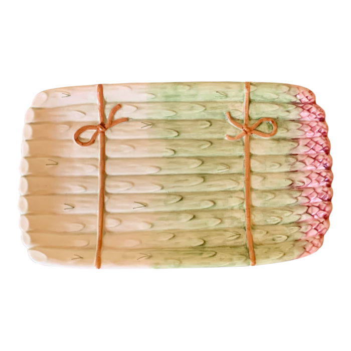 majolica ceramic trompe loeil asparagus dish 3741