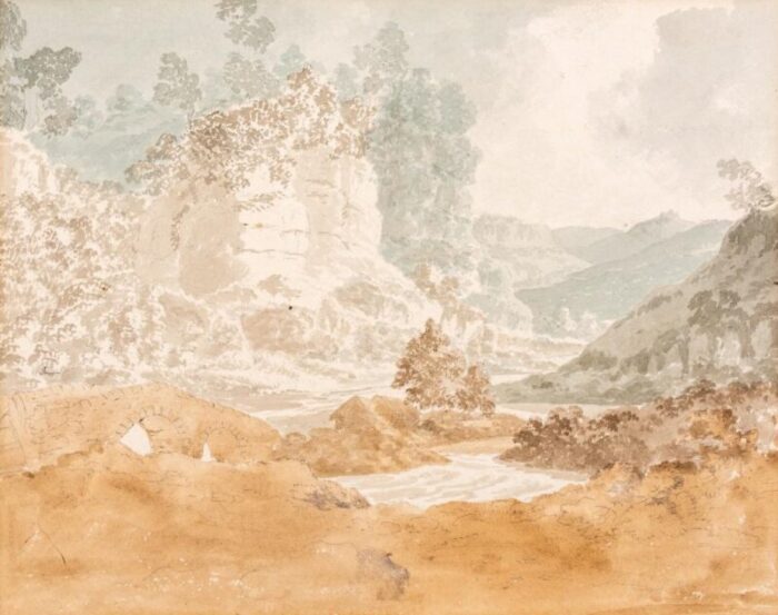 manner of payne mountainous landscape watercolor 7250