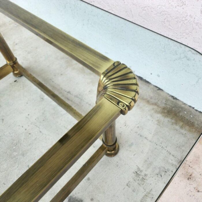 mastercraft style coffee table brass glass 1970s 3645