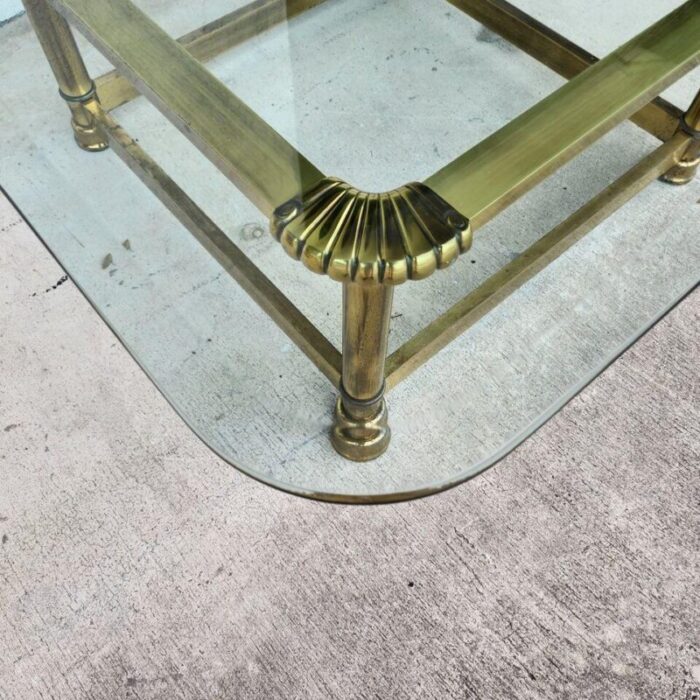 mastercraft style coffee table brass glass 1970s 5293