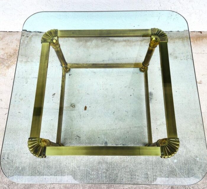 mastercraft style coffee table brass glass 1970s 5734