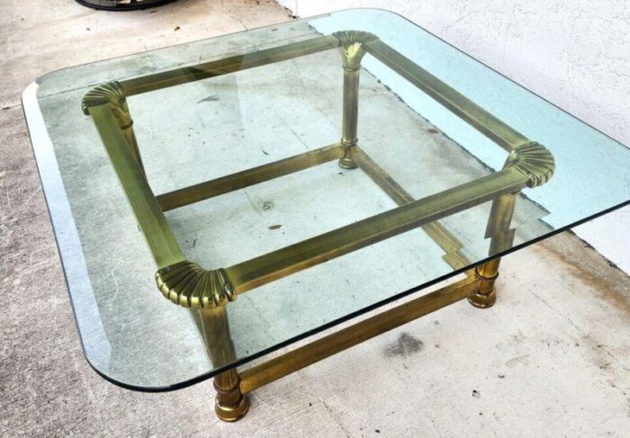 mastercraft style coffee table brass glass 1970s 8658