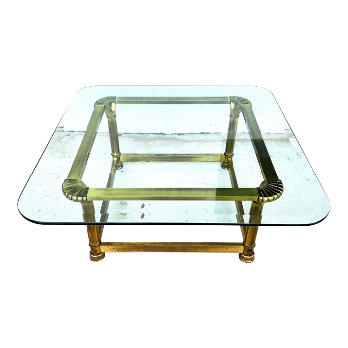 mastercraft style coffee table brass glass 1970s 9261