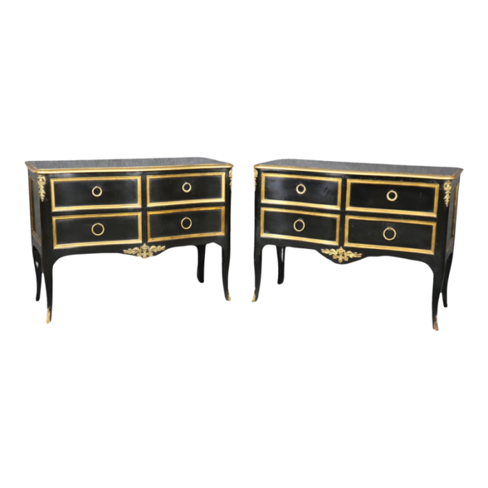 matched maison jansen style ebonized and gilded louis xv commodes a pair 7134