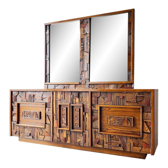 mcm lane pueblo brutalist paul evans 9 drawer dressersideboard and mirror 4353