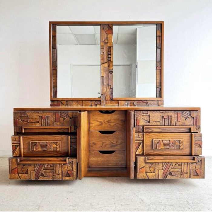 mcm lane pueblo brutalist paul evans 9 drawer dressersideboard and mirror 4598