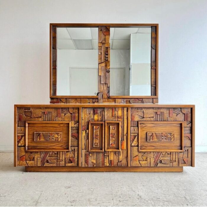 mcm lane pueblo brutalist paul evans 9 drawer dressersideboard and mirror 9339