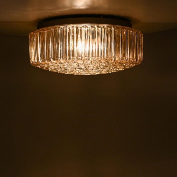 medium round clear textured glass wall lights from limburg 1970 set of 2 10