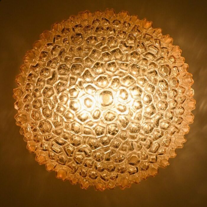 medium round clear textured glass wall lights from limburg 1970 set of 2 3