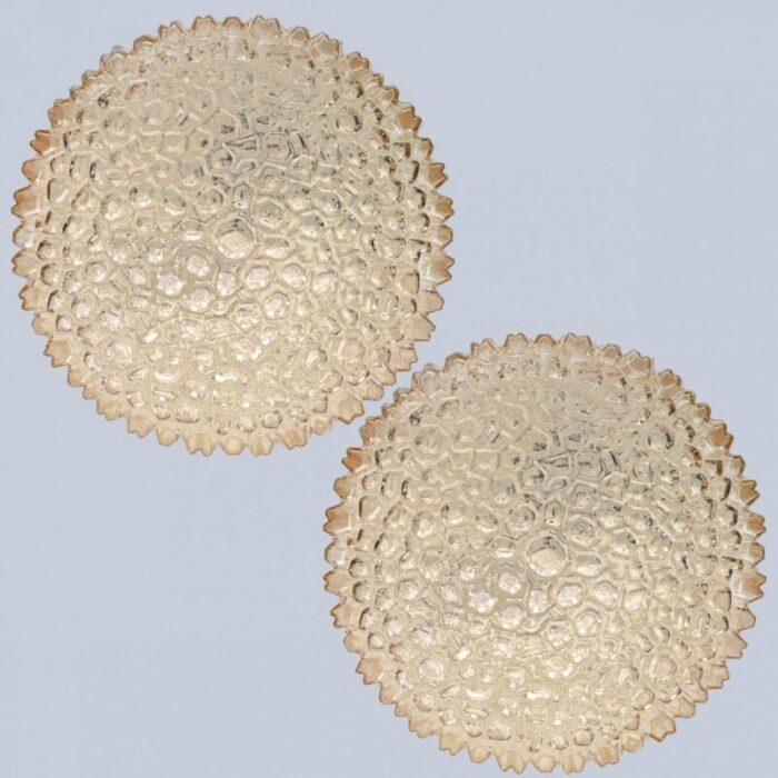 medium round clear textured glass wall lights from limburg 1970 set of 2 6