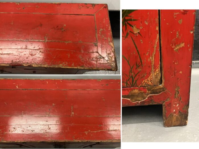 mid 19th century antique chinese painted red lacquer wedding chest sideboard 6656