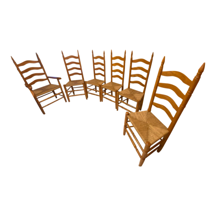 mid 20th century antique ladderback rustic oak dining chairs set of 6 5120